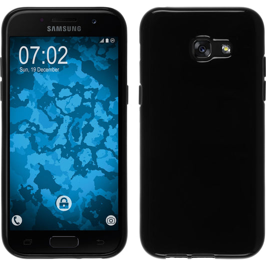 PhoneNatic Case kompatibel mit Samsung Galaxy A7 (2017) - schwarz Silikon Hülle  + 2 Schutzfolien