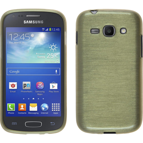 PhoneNatic Case kompatibel mit Samsung Galaxy Ace 3 - gold Silikon Hülle brushed + 2 Schutzfolien