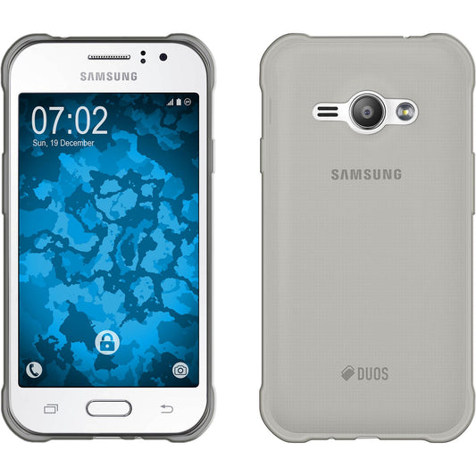 PhoneNatic Case kompatibel mit Samsung Galaxy J1 ACE - grau Silikon Hülle Slimcase + 2 Schutzfolien