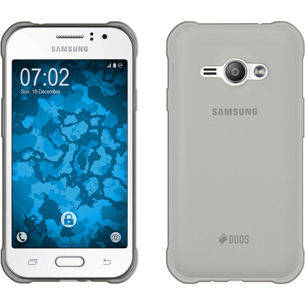 PhoneNatic Case kompatibel mit Samsung Galaxy J1 ACE - grau Silikon Hülle Slimcase + 2 Schutzfolien