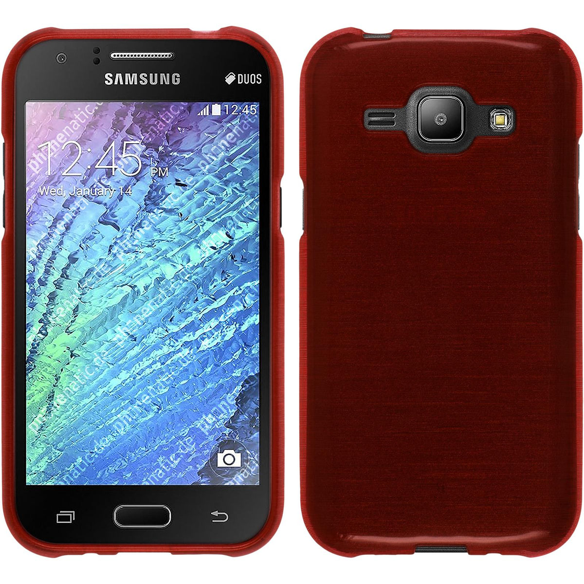 PhoneNatic Case kompatibel mit Samsung Galaxy J1 (2015 - J100) - rot Silikon Hülle brushed + 2 Schutzfolien