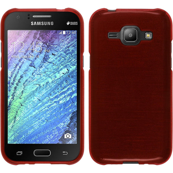 PhoneNatic Case kompatibel mit Samsung Galaxy J1 (2015 - J100) - rot Silikon Hülle brushed + 2 Schutzfolien