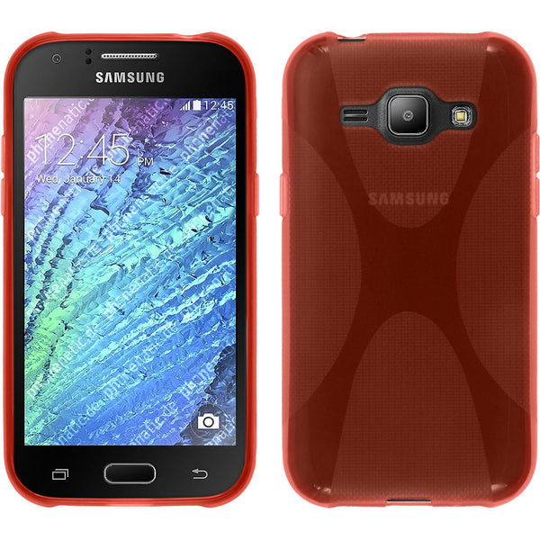 PhoneNatic Case kompatibel mit Samsung Galaxy J1 (2015 - J100) - rot Silikon Hülle X-Style + 2 Schutzfolien