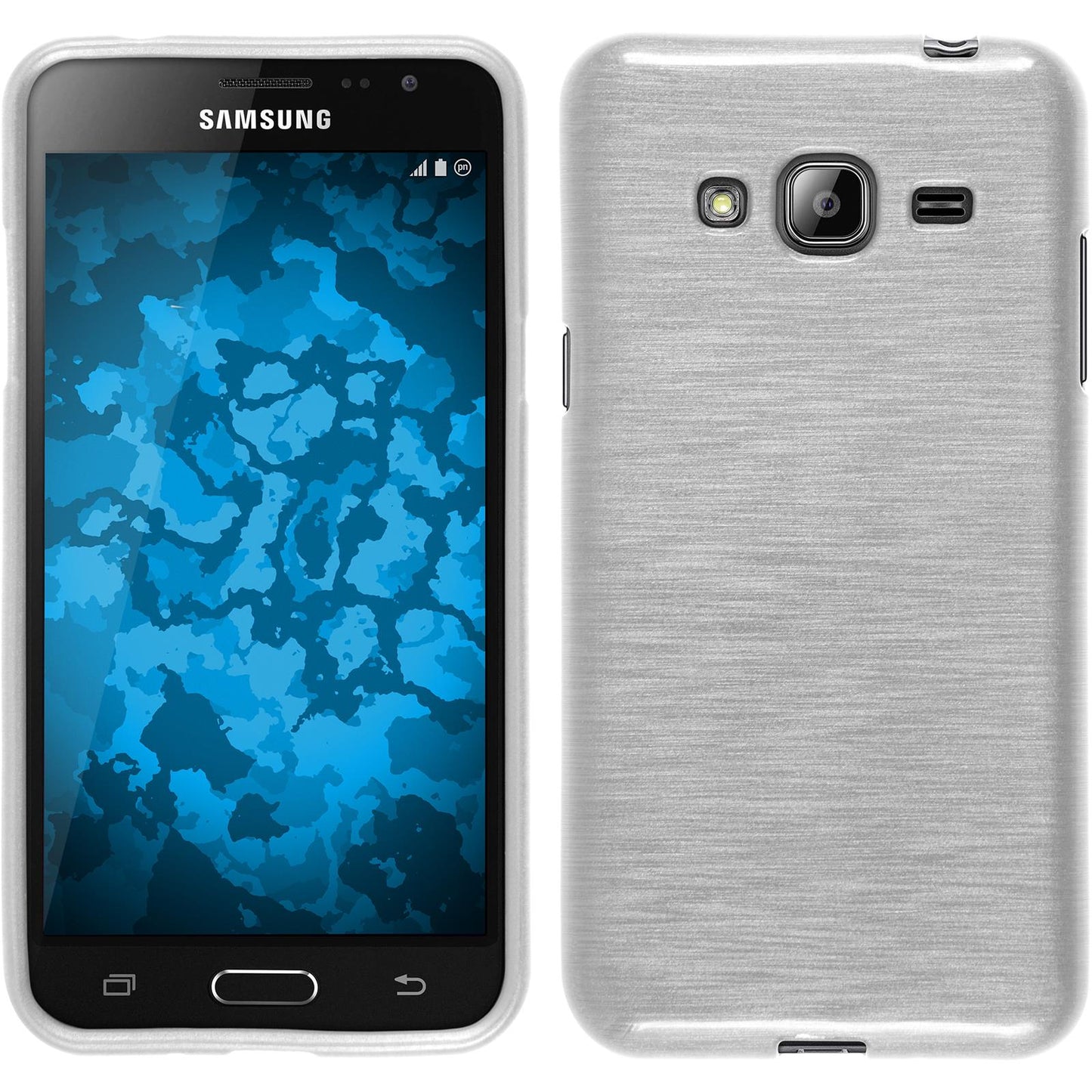 PhoneNatic Case kompatibel mit Samsung Galaxy J3 - weiß Silikon Hülle brushed + 2 Schutzfolien