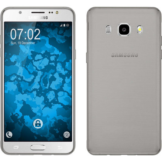 PhoneNatic Case kompatibel mit Samsung Galaxy J5 (2016) J510 - grau Silikon Hülle Slimcase + 2 Schutzfolien