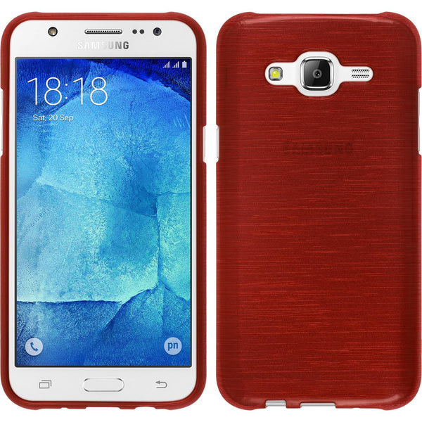 PhoneNatic Case kompatibel mit Samsung Galaxy J7 (2015 / J700) - rot Silikon Hülle brushed + 2 Schutzfolien