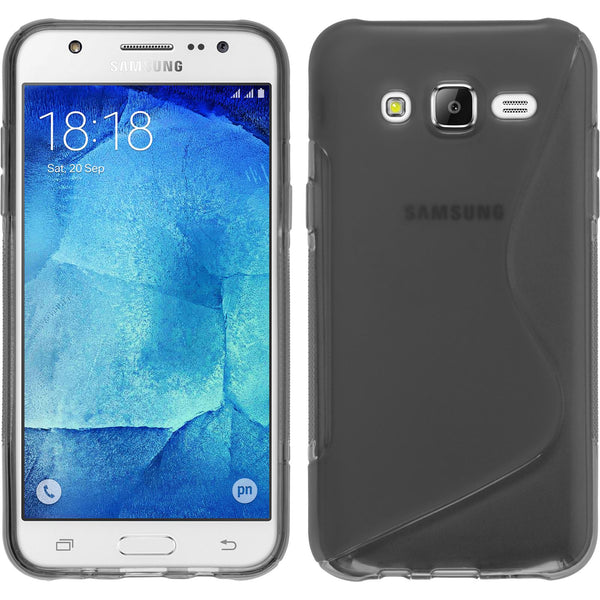 PhoneNatic Case kompatibel mit Samsung Galaxy J7 (2015 / J700) - grau Silikon Hülle S-Style + 2 Schutzfolien