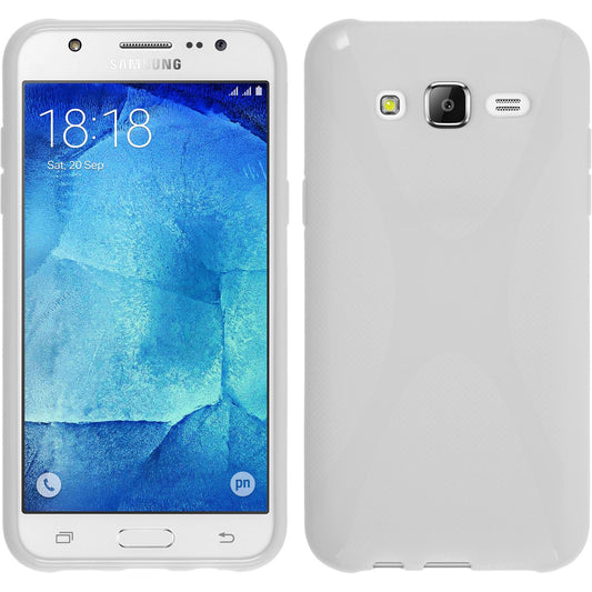 PhoneNatic Case kompatibel mit Samsung Galaxy J7 (2015 / J700) - weiß Silikon Hülle X-Style + 2 Schutzfolien