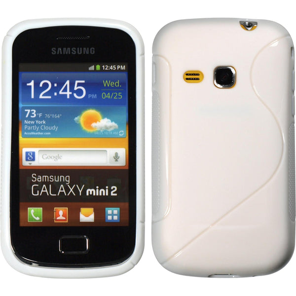 PhoneNatic Case kompatibel mit Samsung Galaxy Mini 2 - weiﬂ Silikon Hülle S-Style + 2 Schutzfolien