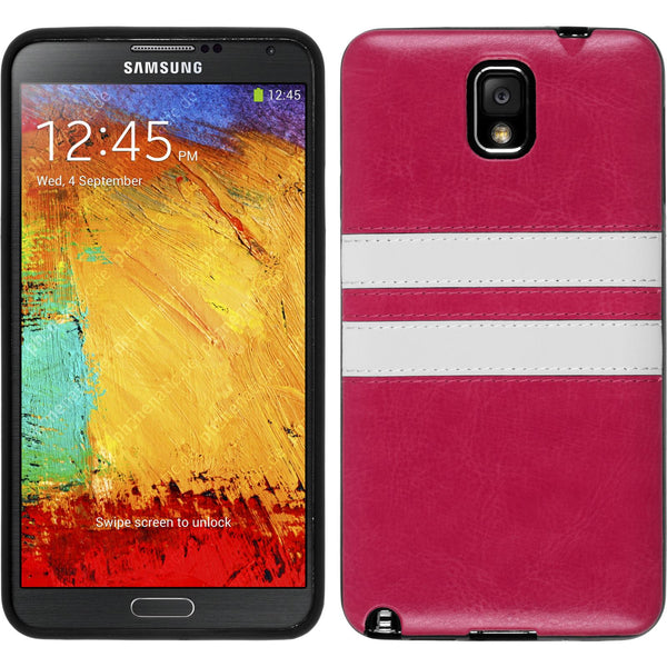PhoneNatic Case kompatibel mit Samsung Galaxy Note 3 - pink Silikon Hülle Stripes + 2 Schutzfolien