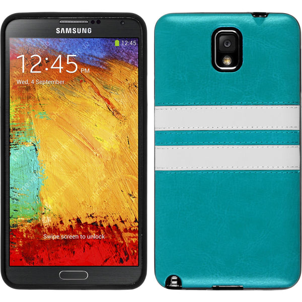 PhoneNatic Case kompatibel mit Samsung Galaxy Note 3 - türkis Silikon Hülle Stripes + 2 Schutzfolien