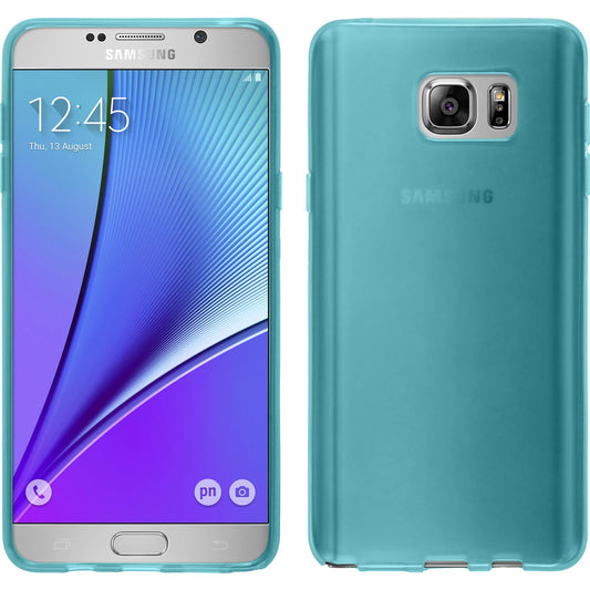 PhoneNatic Case kompatibel mit Samsung Galaxy Note 5 - türkis Silikon Hülle transparent + 2 Schutzfolien