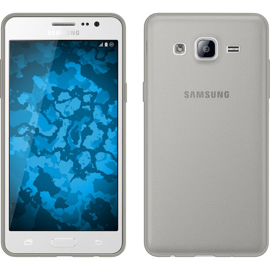 PhoneNatic Case kompatibel mit Samsung Galaxy On5 - grau Silikon Hülle Slimcase + 2 Schutzfolien