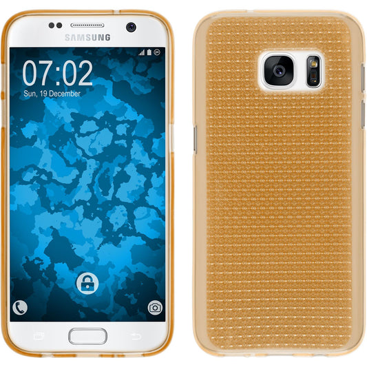 PhoneNatic Case kompatibel mit Samsung Galaxy S7 - gold Silikon Hülle Iced + 2 Schutzfolien