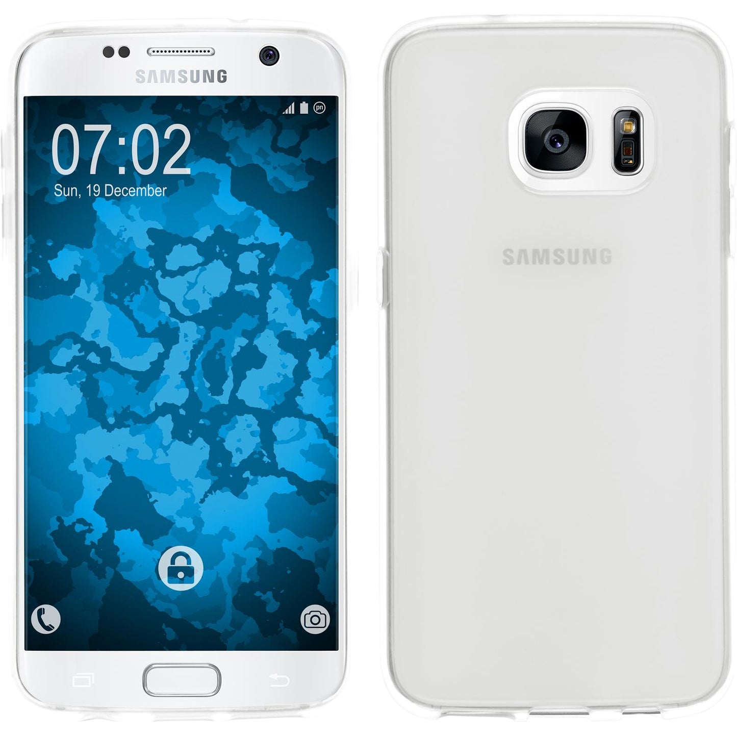 PhoneNatic Case kompatibel mit Samsung Galaxy S7 - weiﬂ Silikon Hülle transparent + 2 Schutzfolien