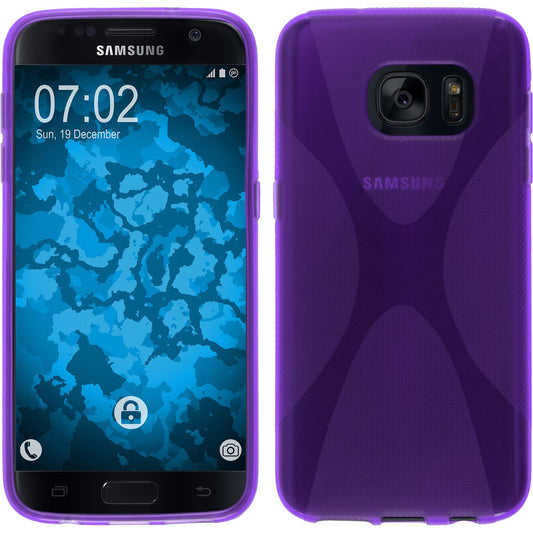 PhoneNatic Case kompatibel mit Samsung Galaxy S7 - lila Silikon Hülle X-Style + 2 Schutzfolien