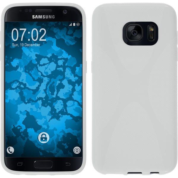 PhoneNatic Case kompatibel mit Samsung Galaxy S7 - weiß Silikon Hülle X-Style + 2 Schutzfolien