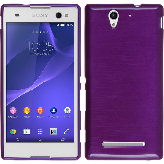 PhoneNatic Case kompatibel mit Sony Xperia C3 - lila Silikon Hülle brushed + 2 Schutzfolien