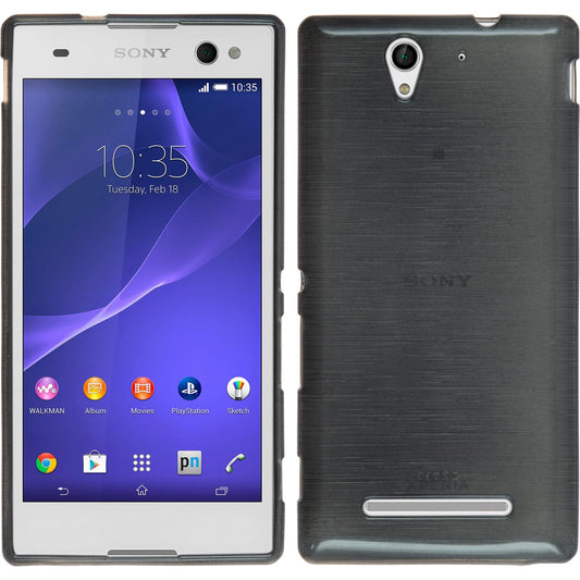 PhoneNatic Case kompatibel mit Sony Xperia C3 - silber Silikon Hülle brushed + 2 Schutzfolien