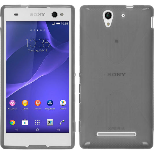 PhoneNatic Case kompatibel mit Sony Xperia C3 - grau Silikon Hülle X-Style + 2 Schutzfolien