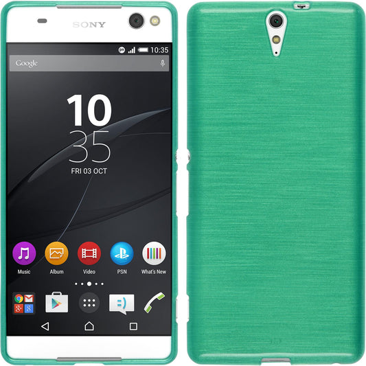 PhoneNatic Case kompatibel mit Sony Xperia C5 Ultra - grün Silikon Hülle brushed + 2 Schutzfolien