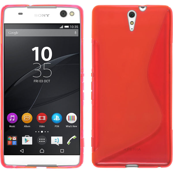 PhoneNatic Case kompatibel mit Sony Xperia C5 Ultra - rot Silikon Hülle S-Style + 2 Schutzfolien
