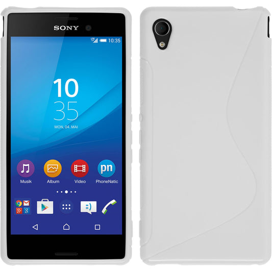 PhoneNatic Case kompatibel mit Sony Xperia M4 Aqua - weiﬂ Silikon Hülle S-Style + 2 Schutzfolien