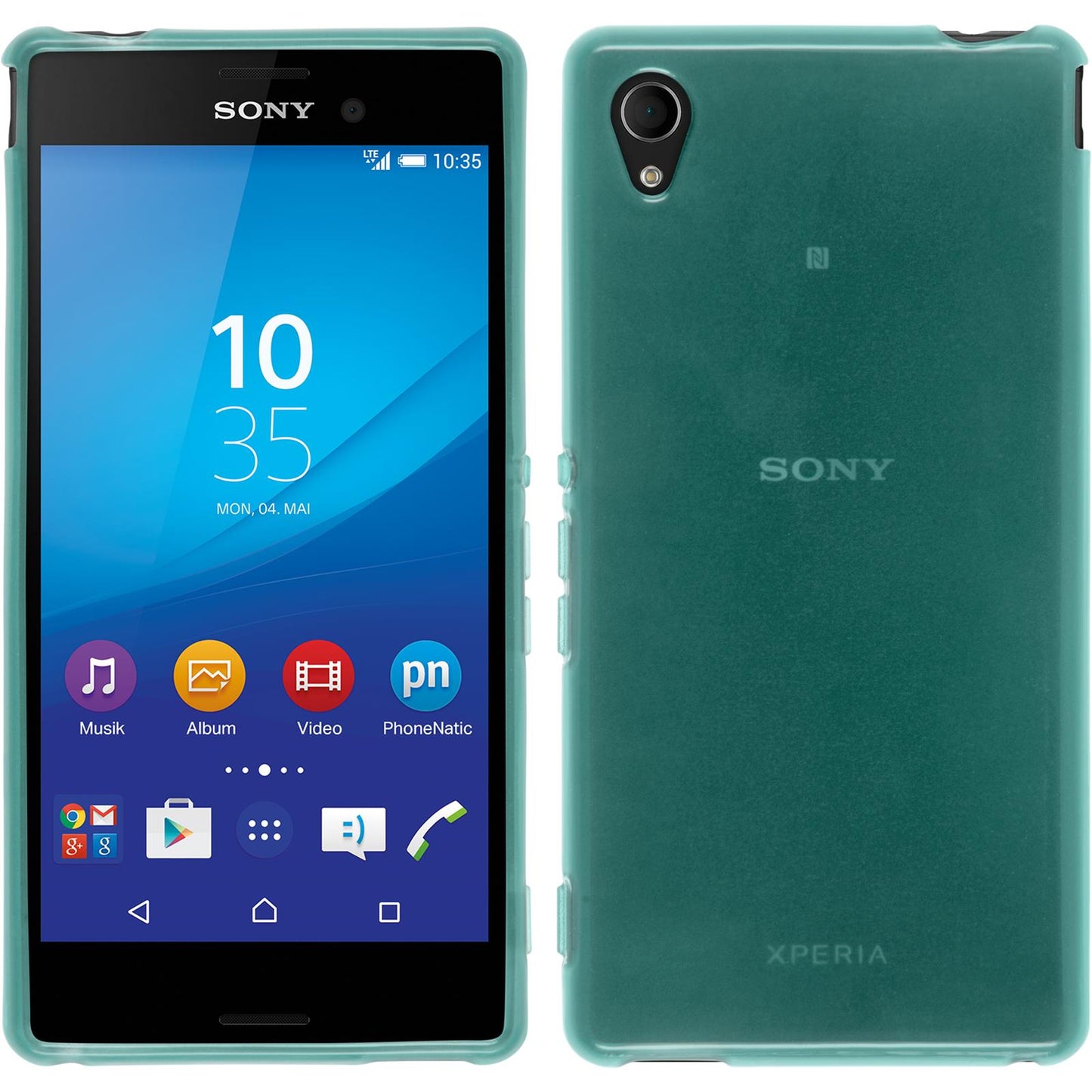 PhoneNatic Case kompatibel mit Sony Xperia M4 Aqua - türkis Silikon Hülle transparent + 2 Schutzfolien