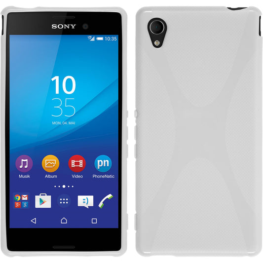 PhoneNatic Case kompatibel mit Sony Xperia M4 Aqua - weiß Silikon Hülle X-Style + 2 Schutzfolien
