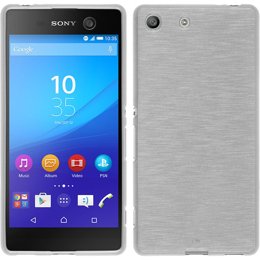 PhoneNatic Case kompatibel mit Sony Xperia M5 - weiß Silikon Hülle brushed + 2 Schutzfolien