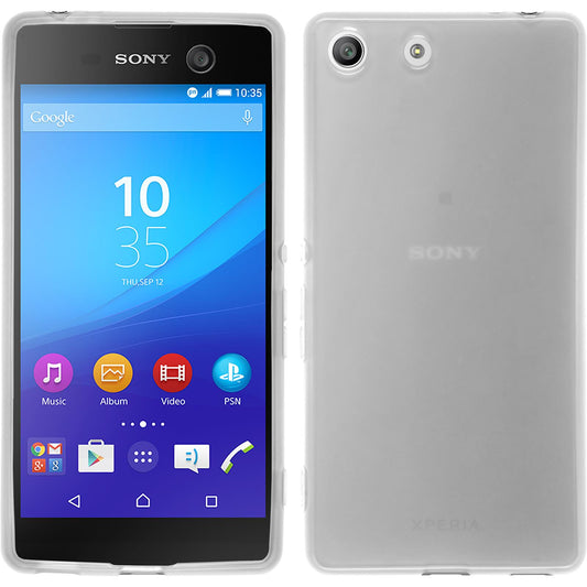 PhoneNatic Case kompatibel mit Sony Xperia M5 - weiß Silikon Hülle transparent + 2 Schutzfolien