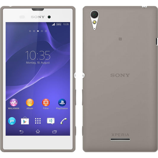 PhoneNatic Case kompatibel mit Sony Xperia T3 - grau Silikon Hülle Slimcase + 2 Schutzfolien