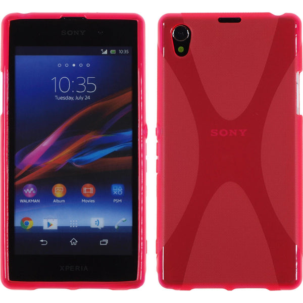 PhoneNatic Case kompatibel mit Sony Xperia Z1 - pink Silikon Hülle X-Style + 2 Schutzfolien