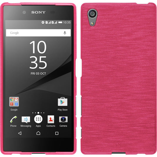 PhoneNatic Case kompatibel mit Sony Xperia Z5 - pink Silikon Hülle brushed + 2 Schutzfolien