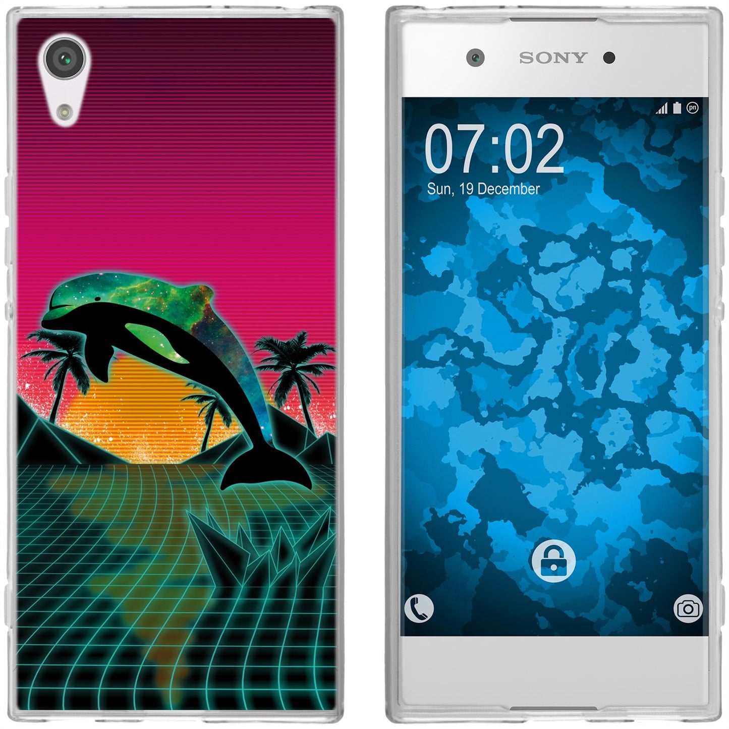 Xperia XA1 Silikon-Hülle Retro Wave Delphin M1 Case