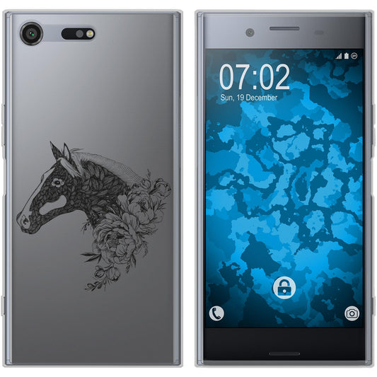 Xperia XZ Premium Silikon-Hülle Floral Pferd M5-1 Case