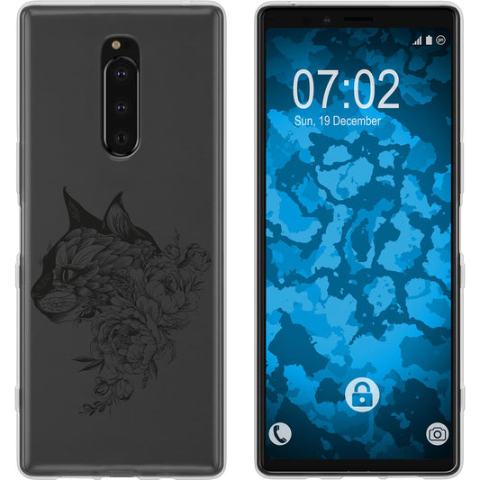 Xperia 1 Silikon-Hülle Floral Katze M2-1 Case