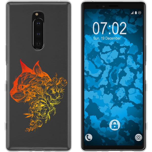 Xperia 1 Silikon-Hülle Floral Katze M2-2 Case