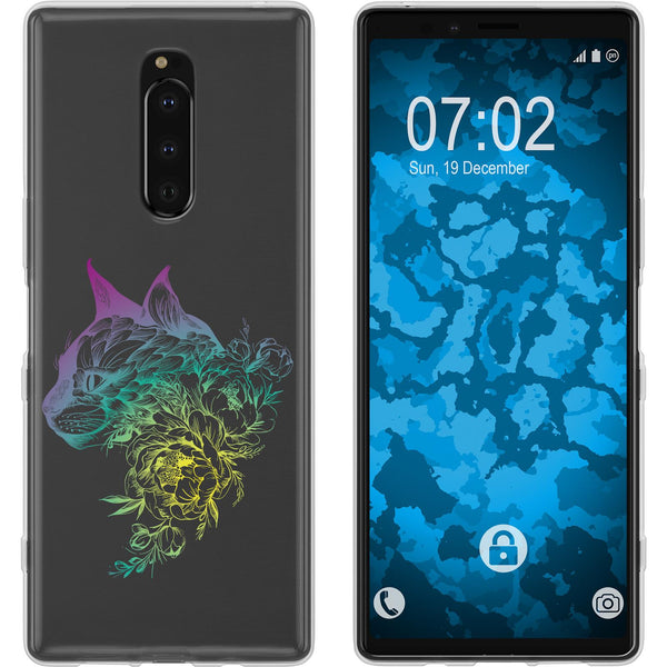 Xperia 1 Silikon-Hülle Floral Katze M2-4 Case