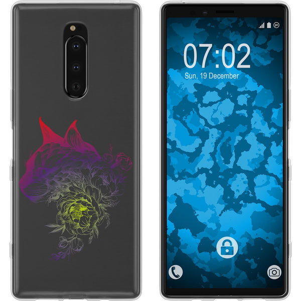 Xperia 1 Silikon-Hülle Floral Katze M2-5 Case