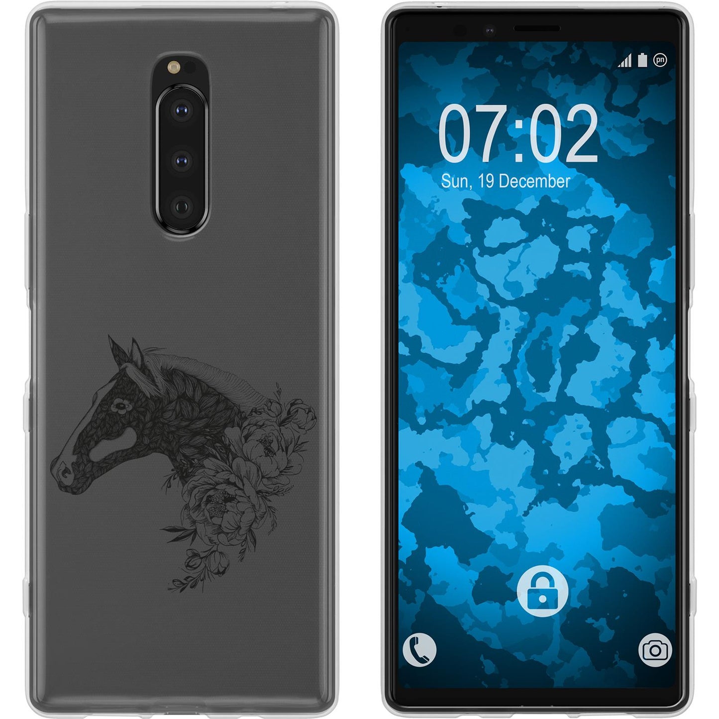 Xperia 1 Silikon-Hülle Floral Pferd M5-1 Case