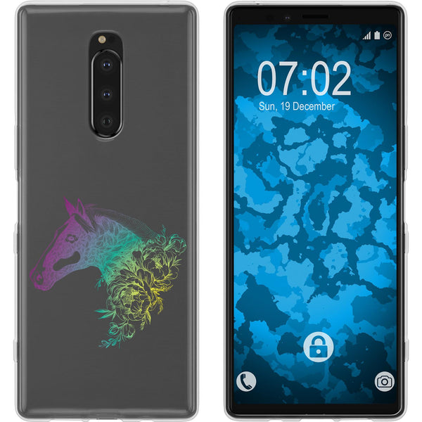 Xperia 1 Silikon-Hülle Floral Pferd M5-4 Case