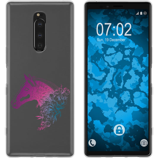 Xperia 1 Silikon-Hülle Floral Pferd M5-6 Case