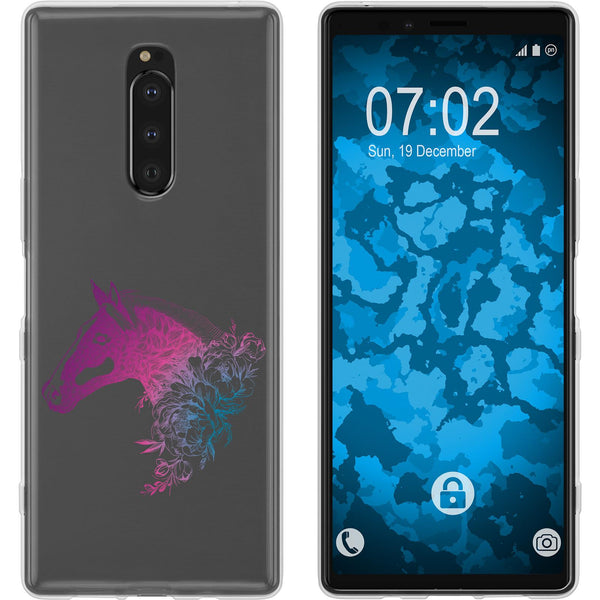 Xperia 1 Silikon-Hülle Floral Pferd M5-6 Case