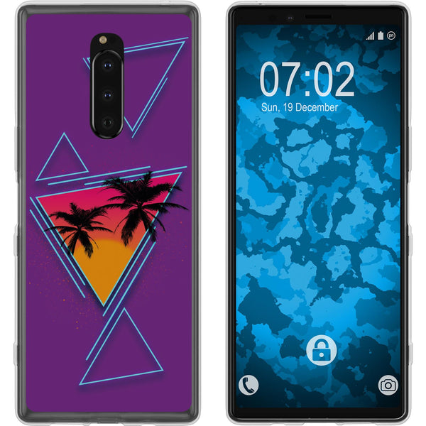 Xperia 1 Silikon-Hülle Retro Wave Palmen M3 Case